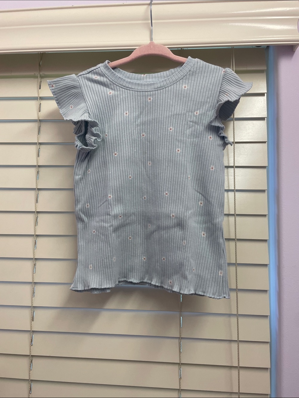 Two Girls' Blue Ribbed Flutter-Sleeve Tees